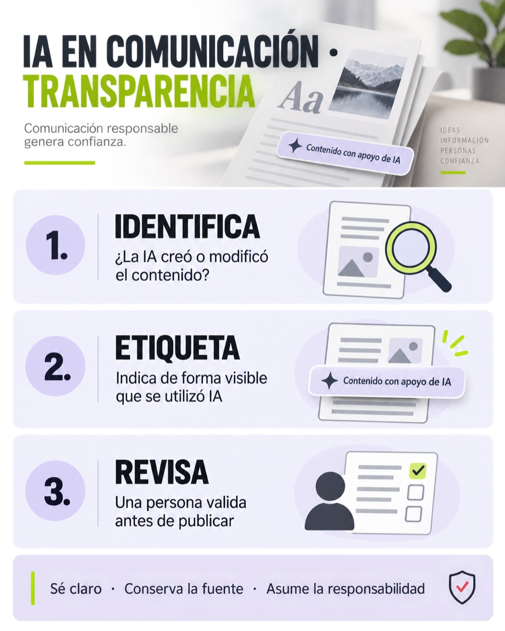 Infografía sobre transparencia y etiquetado de contenidos creados con IA